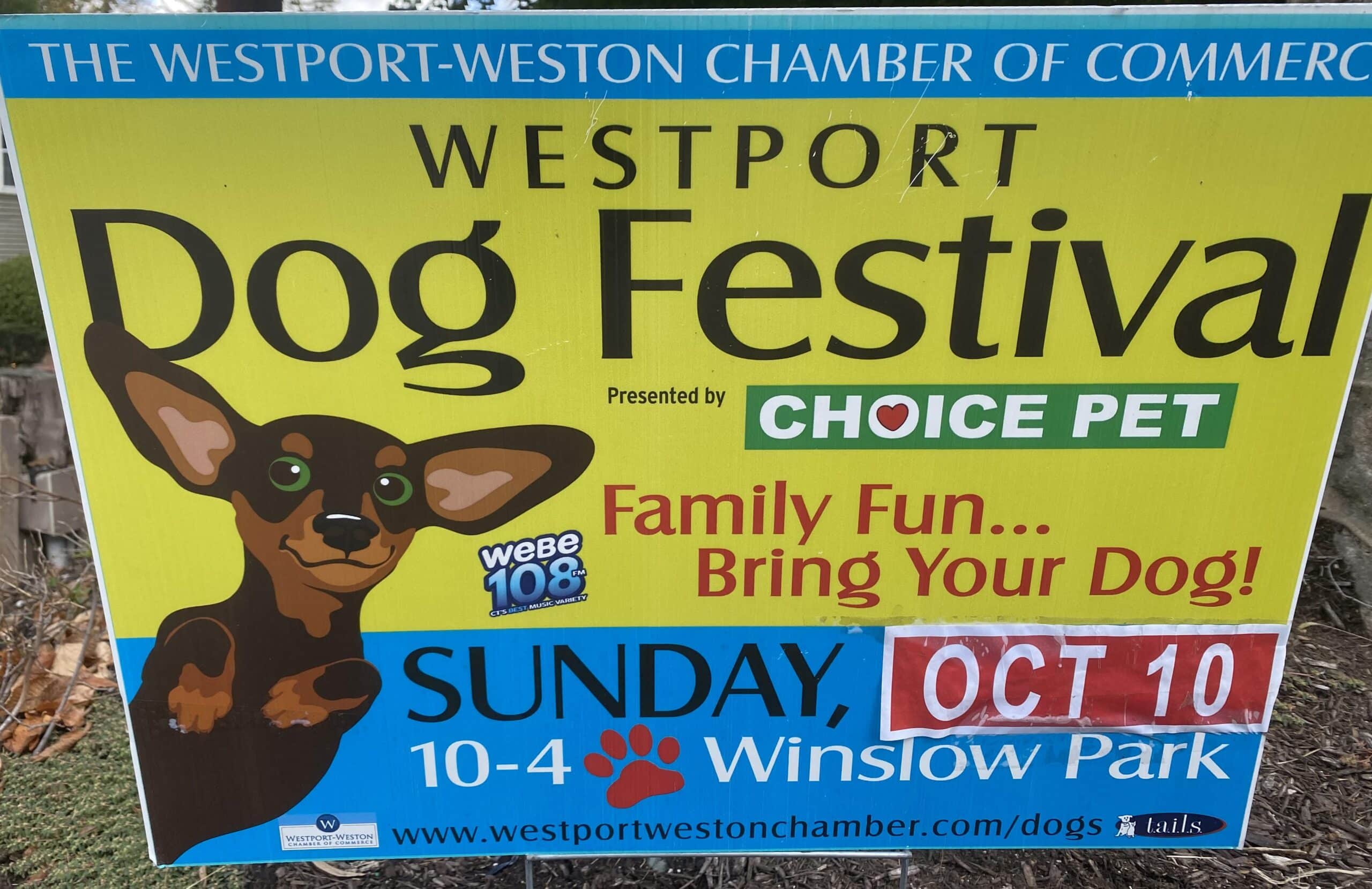 A sign for the Westport Dog Festival.