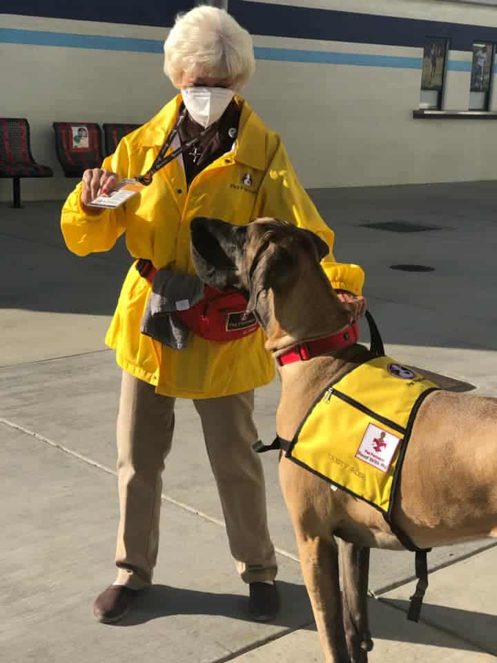 An Animal-Assisted Crisis Response team shows off their AACR visit gear.