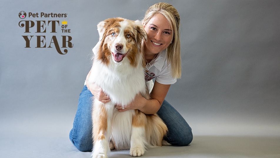 2023 Pet of the Year, Rye Guy, with his mom Lindsey.