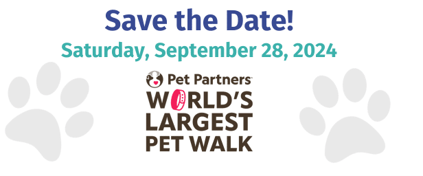 A save the date image for the World's Largest Pet Walk on September 28, 2024.