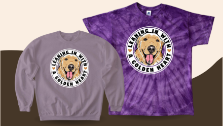 Leaning in with a Golden Heart violet sweater and purple tie dye style t shirt